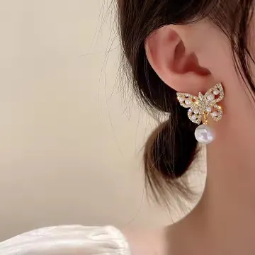 Big Pearl Butterfly Unique Design Earrings